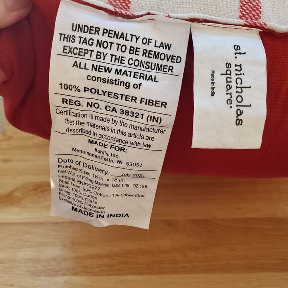 Christmas Holiday Throw Pillow Red Pom-Poms, Plaid Design Embroidered "Believe" - Picture 7 of 10